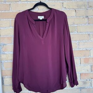Velvet by Graham and Spencer Burgundy Relaxed Blouse with Long Sleeves